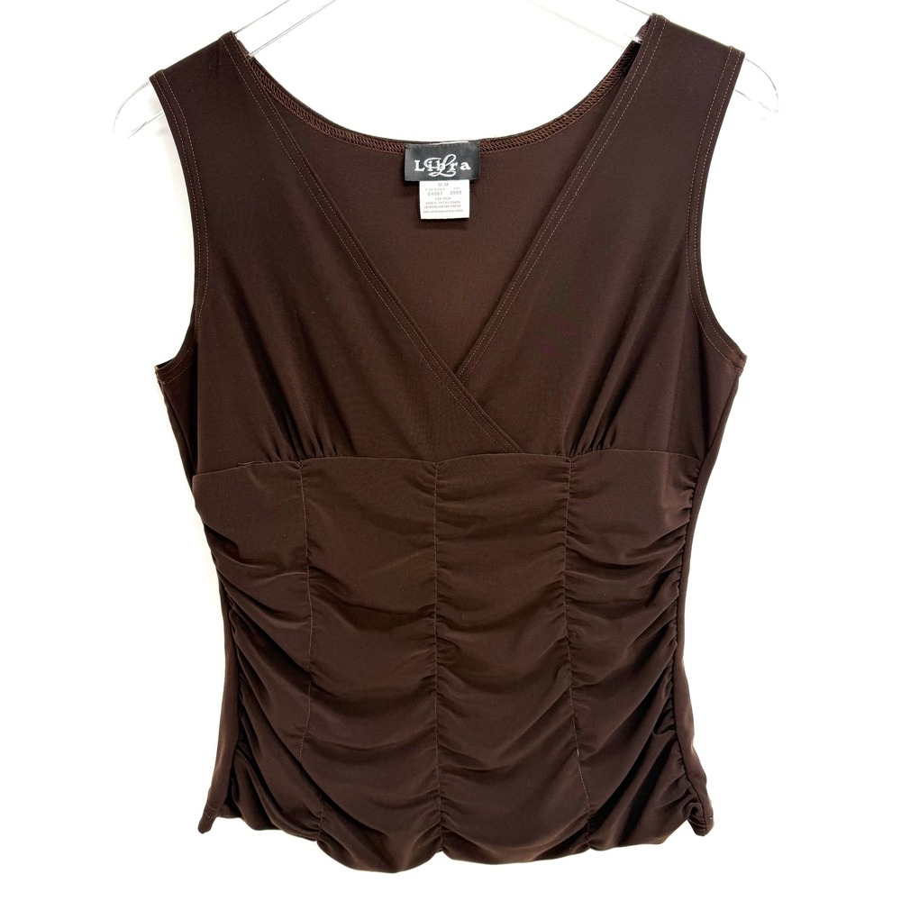 Y2K Libra Brown Ruched Babydoll V-Neck Tank Top Size M Forest Fairy Whimsigoth